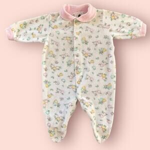 Vintage Baby Girl Outfit Carter's 0-3 Month Terry Cloth Pastel Apples Flower 90s